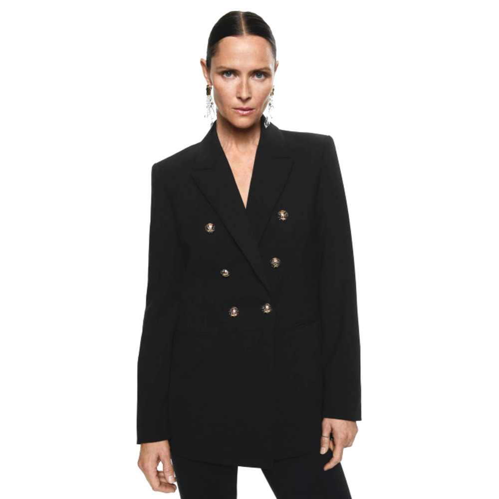 NEW MANGO MNG BLACK DOUBLE BREASTED GOLD BUTTONS SUIT BLAZER JACKET SZ M - Picture 7 of 11